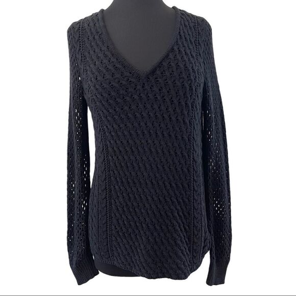 Bar III Black Open Knit Split Back Sweater Sz M - Picture 1 of 11